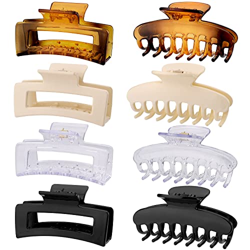 8 Pack Hair Claw Clips, 2 Styles Medium Large Hair Claw Clips, 4 Rectangle Square Claw Clips and and 4 Acrylic Claw Clips for Women Thick Hair