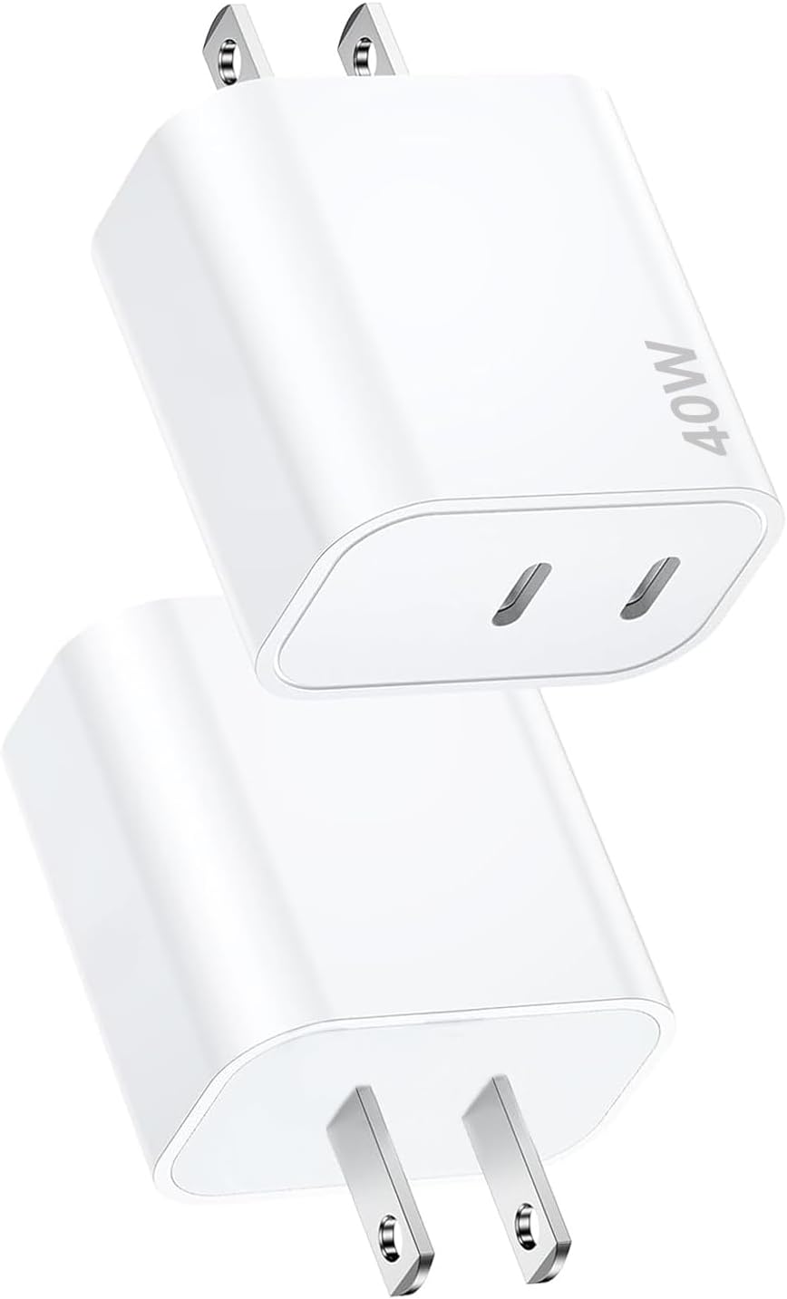 USB C Charging Block Fast Charger,2Pack 40W Dual Port Fast USB C Wall Charger Block,Type C Charging Plug Power Adapter Compatible with iPhone 17 Pro Max/Air/16e/16 Plus/15/14/13/12/11/XS/XR/X,iPad