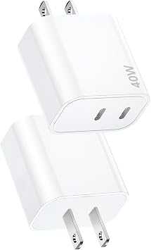 USB C Charging Block Fast Charger,2Pack 40W Dual Port Fast USB C Wall Charger Block,Type C Charging Plug Power Adapter Compatible with iPhone Duo/18 Pro/18 Pro Max/17/Air/16e/16 Plus/15/14/13/12,iPad