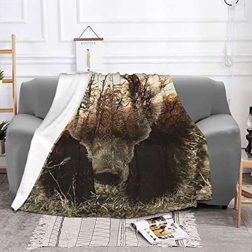 Forest Hunting Bear Soft Flannel Fleece Blanket Breathable Throw Blanket Halloween Chirstmas Days Rustic Cozy Blanket For Couch Sofa Bed Living Room Suitable For All Season 50X60 Inch #TOP1