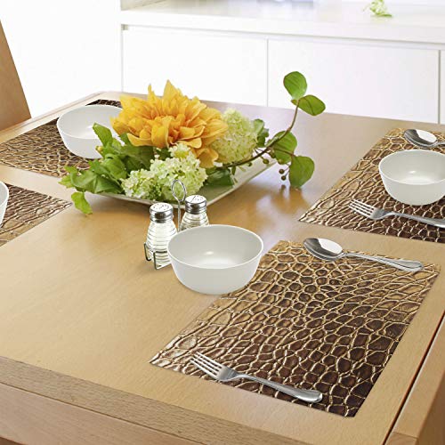 Lunarable Animal Print Place Mats Set Of 4, Tint Vivid Crocodile Skin Nature Life Toughness High-End Design Artwork, Washable Fabric Placemats For Dining Table, Standard Size, Pale Brown #TOP23