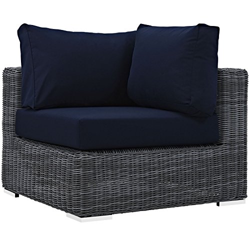 Modway Eei-1870-Gry-Nav Summon Wicker Rattan Outdoor Patio Sunbrella Corner Sofa In Canvas Navy #TOP11