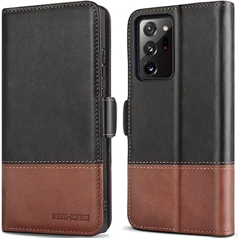 KEZiHOME Note 20 Ultra Case, Genuine Leather [RFID Blocking] Galaxy Note 20 Ultra 5G Wallet Case Credit Card Slot Flip Magnetic Stand Case for Samsung Galaxy Note 20 Ultra 2020 (Black/Brown) Cover