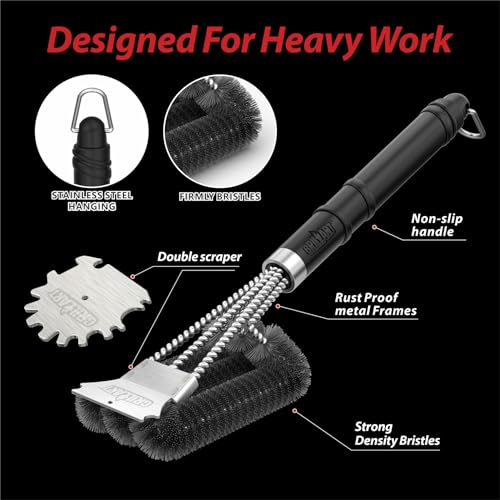 GRILLART Grill Brush and Scraper,18 Inch BBQ Grill Cleaning Brush Kit, Safe Wire Scrubber, Universal Fit BBQ Cleaner Accessories for All Grates