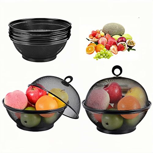 HOLADAWN 2 Pcs Mesh Fruit Basket with Lid for Kitchen Bench & BBQ, Breathable to Keep Fruit & Veg Fresh