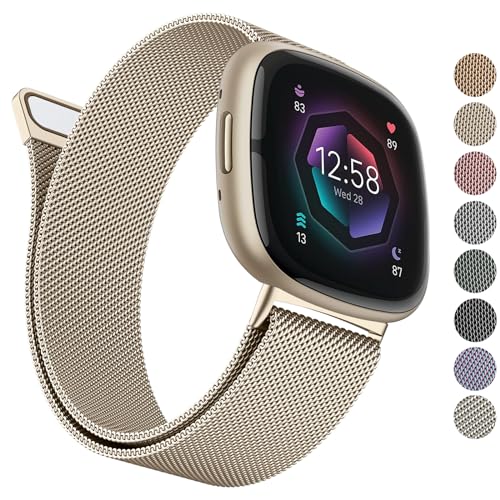 Metal Band Compatible With Fitbit Sense 2/Versa 4 - Stainless Steel Mesh Loop Strap for Women Men...