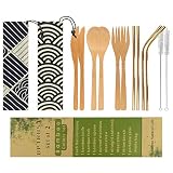 UPTRUST 2 Set Bamboo Cutlery Set Bamboo Utensils 6-piece Reusable Bamboo Flatware Set Travel Utensil