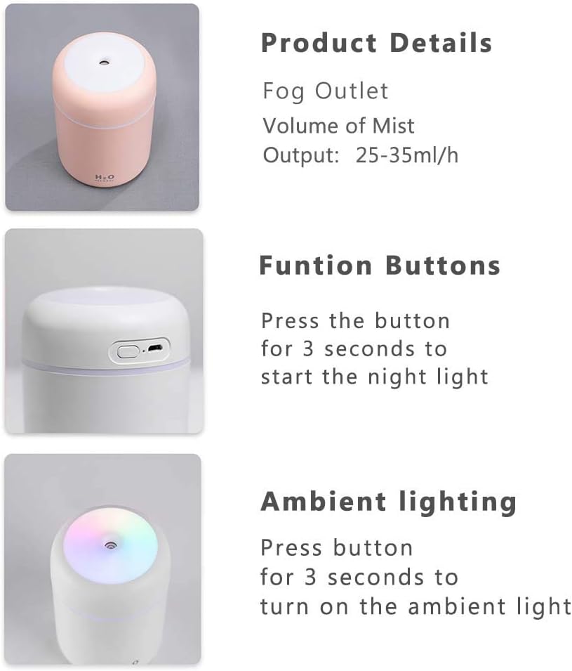 Cool Mist Humidifier, 300ml Mini Portable Humidifier with Multicolor LED Night Light, 2 Mist Mode and Auto Shut-Off, Personal Desktop Humidifier for Home Office Nursery, Super Quiet (Black)…