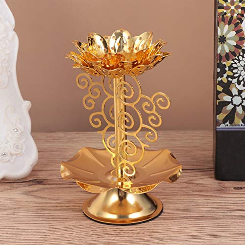 Healifty 3Pcs Lotus Flower Shape Gold Pillar Candle Holder Premium Gold Candlestick Holder Diwali Diya Votive Candle Holder Tea Light Candle #TOP5