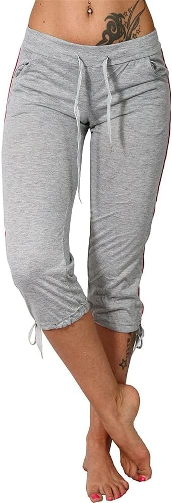 Demegimi Pantalon Sport Femme 3/4 Capri Taille Haute Avec Poches - Yoga, Course, Confortable Et Respirant