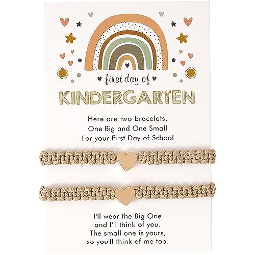 Image of First Day of Kindergarten Bracelets,First Day of School Bracelets for Mom and Daughter,Back to School Bracelet Pre-K Matching Heart Wish Adjustable Bracelet