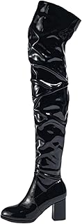 Ankle Boots for Women Womens Patent Leather Thigh High Boots Round Toe Side Zipper Sexy Chunky Block High Heel Over The Knee Slouchy Boot