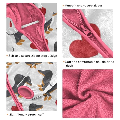 OTVEE Doodle Dachshund Valentine Heart Kids Hoodie Jacket Fall Spring Full Zip Warm Outwear Coat3