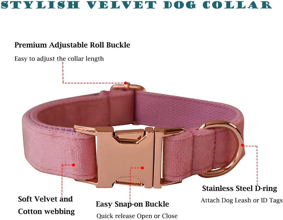 JiangYanus 犬の首輪とリーシュセット、ベルベットの犬の首輪とリーシュ 金属製クイックリリースバックル付き 調節可能 小中大