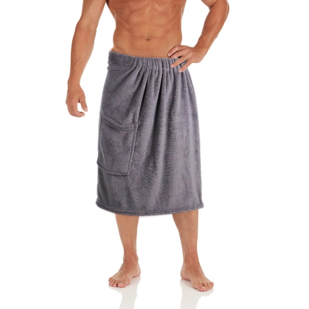 Saunakilt mit Tasche für Herren, tragbares Saunatuch mit praktischer Tasche, verstellbares Badetuch für Männer mit elastischem Bund und Nylon-Klettverschluss für Sauna und Dusche