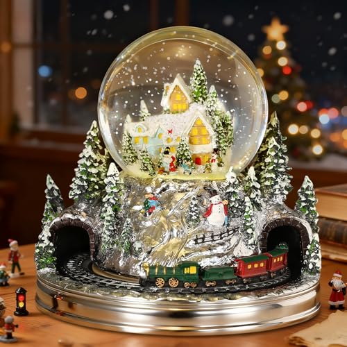 Lewondr スノードーム クリスマススノードーム クリスマスツリースノーグローブ ライト内蔵 USB&電池式 2Way給電 8曲クリスマスソング自動ループ ガラス/樹脂製 クリスマスプレゼント インテリア クリスマス置物飾り 冬の森鉄道のサムネイル