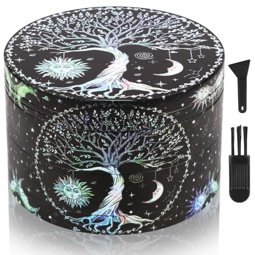 Astriva Grinder - Macinaspezie grande, 63 mm, set da 4 pezzi, design albero, macinaspezie in metallo per spezie (design albero grigio)