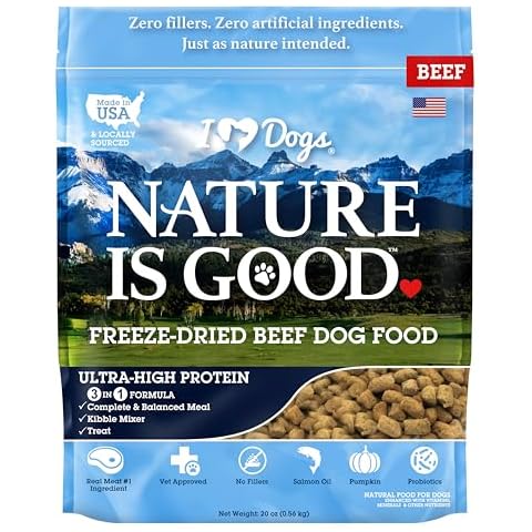 iHeartDogs Nature is Good Freeze-Dried Dog Food - Vet-Approved, Filler-Free Raw Dog Food Supports Overall Health & Well-Being - Beef, 20 oz Cover