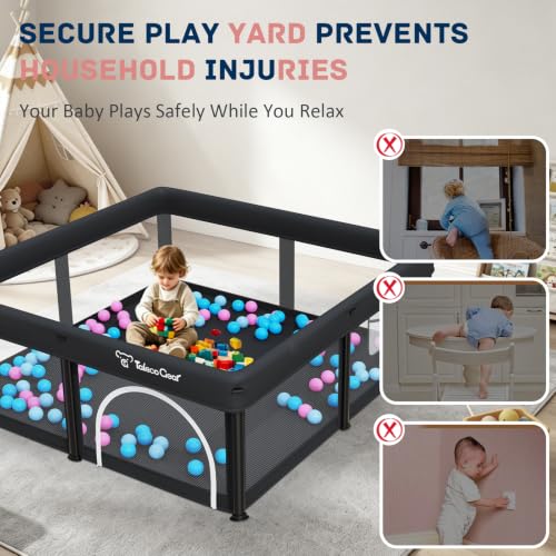 Image of TOREVSIOR Foldable Baby Playpen with Mat, 50 inchx50 inch Collapsible Play Pen for Babies and Toddlers, Indoor & Outdoor Kids Safety Play Pen, Portable Play Yard, Foldable Baby Playpen with 50 Ocean Balls