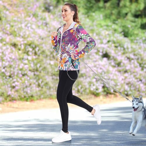 KLL Moletom feminino com capuz e proteção FPS 50+, sem costura, estampa floral branca, Estampa flora