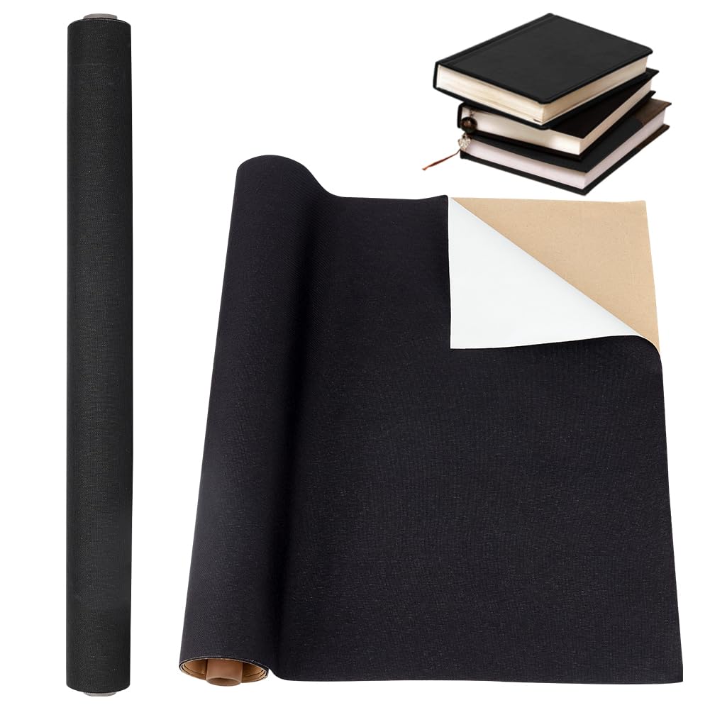 OLYCRAFT 100x43cm autoadesivo libro rilegatura panno nero Bookcover superficie del tessuto con carta di fondo libro panno libro fai da te copertura protettiva per libro rilegatura Scrapbooking