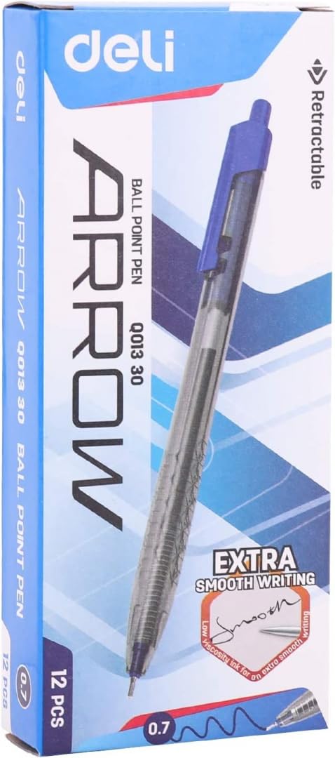 deli Q01330 Ball Point Pen Low viscosity ink for an extra smooth writing - Pack of 12