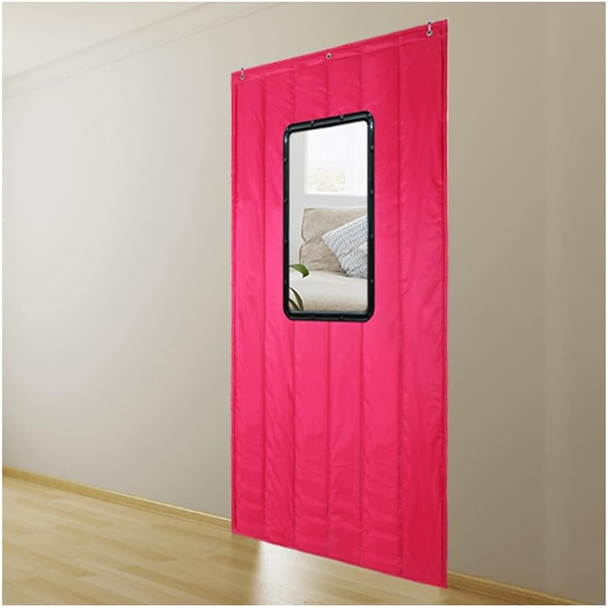Insulated Door Curtains in Winter Windproof and Cold-Proof Door Screen with Transparent Windows Full Size Can Be Customized Red (Size : 0.7x2.0M) (1.0x2.3M)