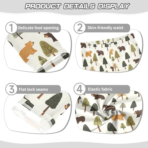 ZZKKO Girls Leggings Forest Tree Brown Bear Toddler Girls Clothes Toddler Comfortable Bottoms Girl Leggings 3T-10Y3