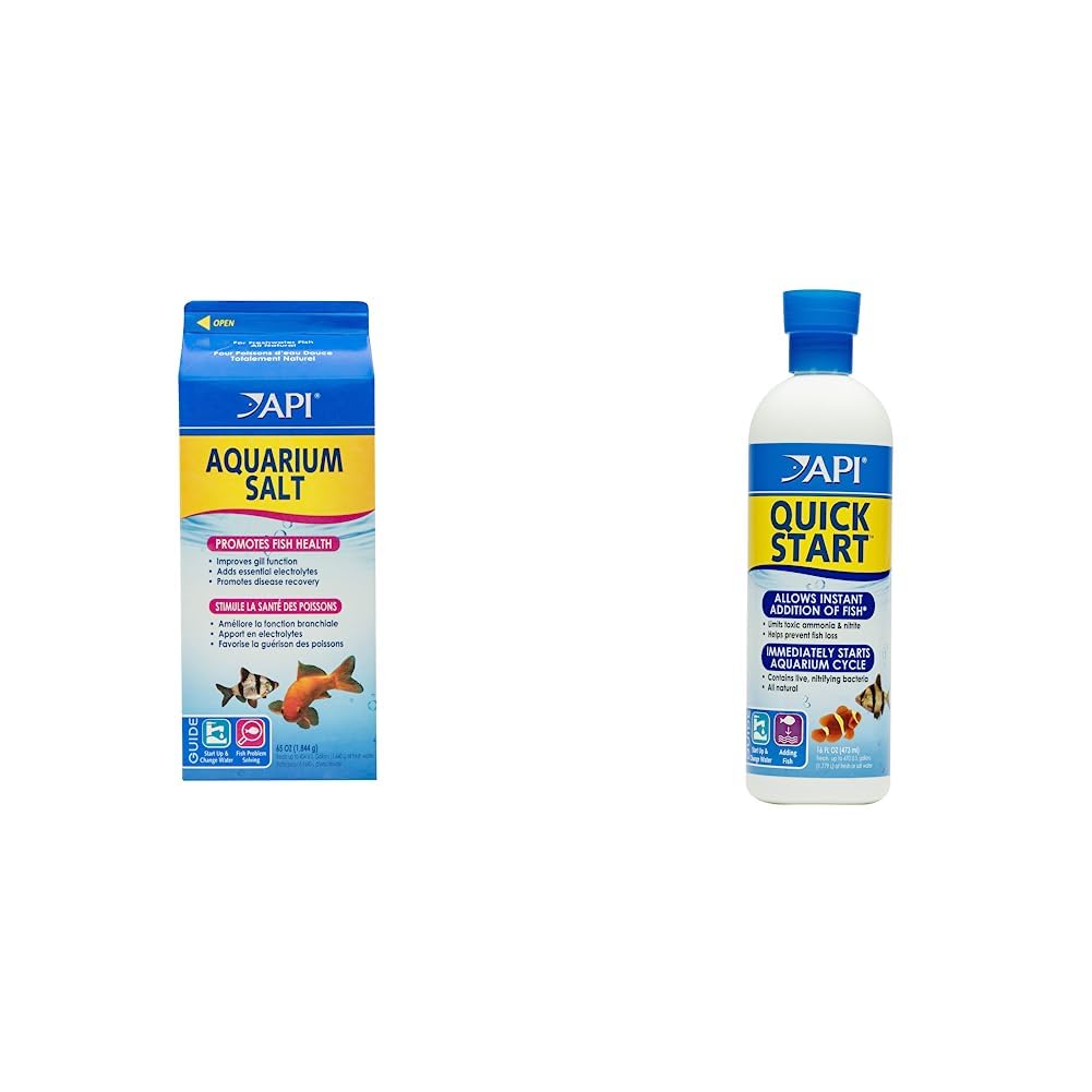 APIFreshwater Aquarium Essentials Bundle - AQUARIUM SALT (67-Ounce Box) + QUICK START Nitrifying Bacteria (16-Ounce Bottle)