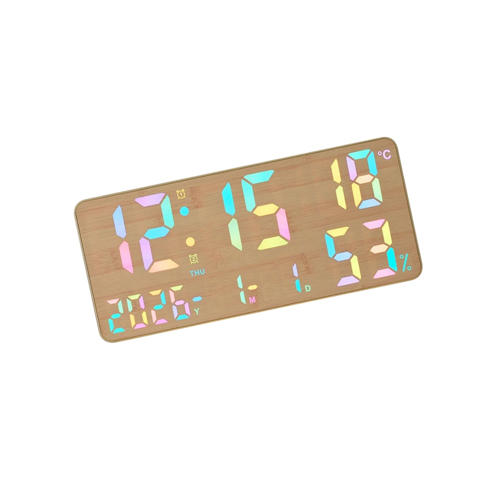 Tsophreniq Digital Wall Clock with Color Changing Display Brightness Function Date Week Temperature Display Two Alarms LED Color Changing Wall Clock
