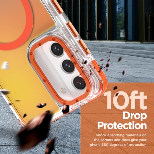 Image of Magnetic Case for Samsung Galaxy S21 FE 5G [Compatible with Magsafe] [Cute Fashion Fluorescent Design] [1 Screen Protector] Slim Translucent Matte Case for Galaxy S21 FE 5G 6.4 inch, Orange