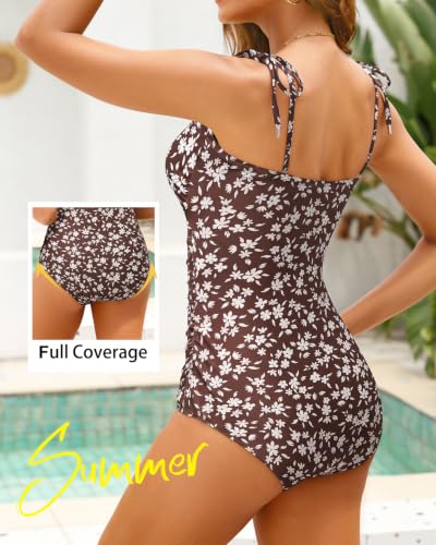 Image of Daci Women One Piece Tummy Control Swimsuits Tie Shoulder Bathing Suits
