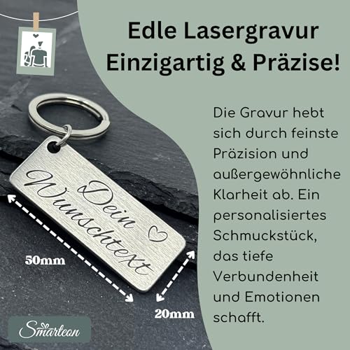 SMARTEON Schlüsselanhänger personalisiert mit Gravur | Wunschtext + Wunschsymbol | Schlüsselanhänger mit Namen | Schlüsselanhänger Auto Führerschein | Beidseitige Gravur | Hochwertiger Edelstahl