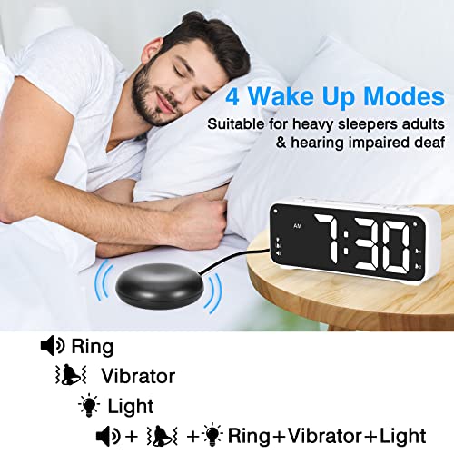 Szelam Loud Alarm Clock For Heavy Sleepers Adults,6.5" Led Digital Clocks Large Display,With Vibration Bed Shaker,2 Alarms,4 Levels Brightness,For Hearing Impaired Deaf Teens Bedroom - White #TOP2