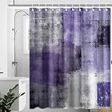 Mocsicka Purple Abstract Shower Curtain Purple and Grey Abstract Art Painting Shower Curtain Bathroom Bathtub Curtain 72x72 Inch with 12 Hooks