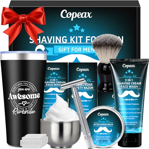Shaving Kit for Men Sensitive Skin,Natural Cologne Shaving Cream,Balm,Bowl,Razor,Tumbler Cup,Mens Self Care &Grooming Valentines Fathers Day Birthday Gifts for Men Dad Him Boyfriend Christmas Gift Set