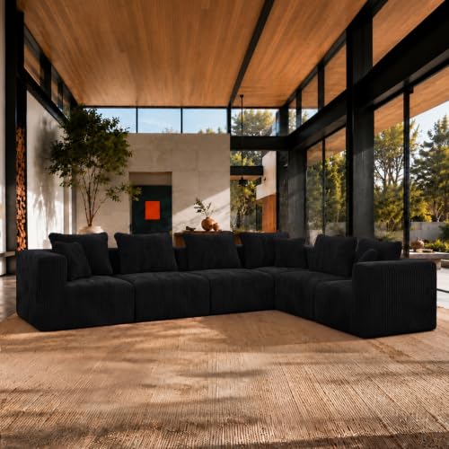 Image of Maywish Boneless Couch L Shaped, Sectional Sleeper Sofa Bed, Modular Sofa | 141.6 inchLx106.2 inchW, 6-Piece 35.4-Inch Square Small Couch, Supports Up To 300 lbs Per Seat, 9 Throw Pillows Included, No Assembly