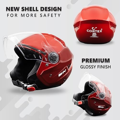 Image of Cortex Sky Half Face Helmet Glossy Finish with Scratch Resistant Polycarbonate Visor, Hard ABS Shell Helmet for Men and Women | Clear Visor, Lightweight,
