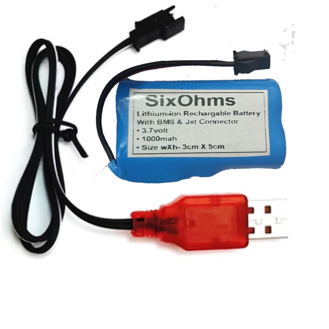 3.7V 1000mAh Rechargeable Battery Pack with SM-2P USB Charger Cable, Inbuilt BMS Protection, 3x5cm Li-Po Battery for RC Cars, Drones, Planes, Toys & DIY Electronics-image-44