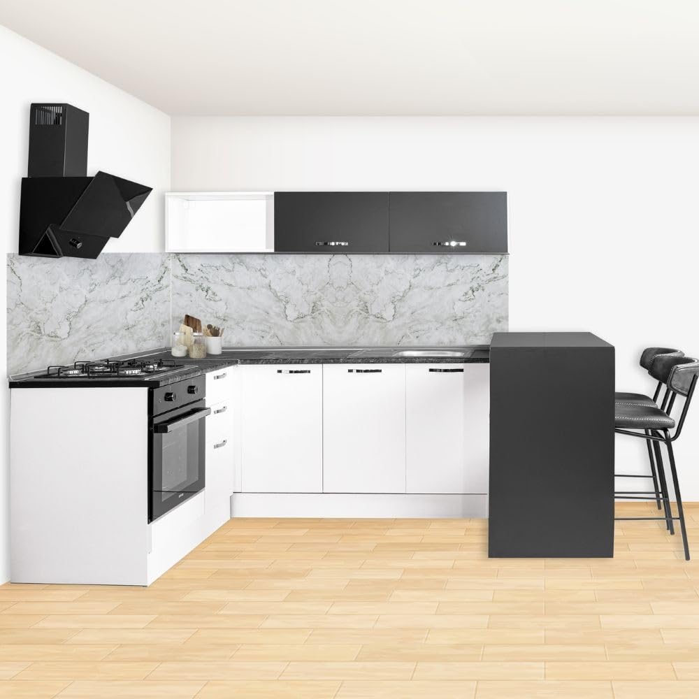 iperbriko Cucina Angolare Matera 180x160 con Penisola Reversibile Bianca e Nera