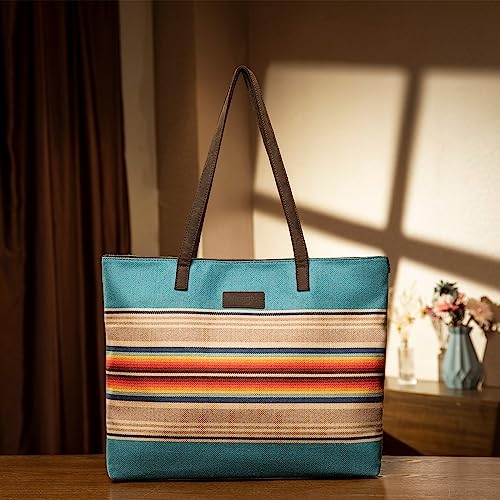 Image of Montana West Wrangler Aztec Print Canvas Tote Bag Capacity Shoulder Bag for Work, Travel & Everyday Use