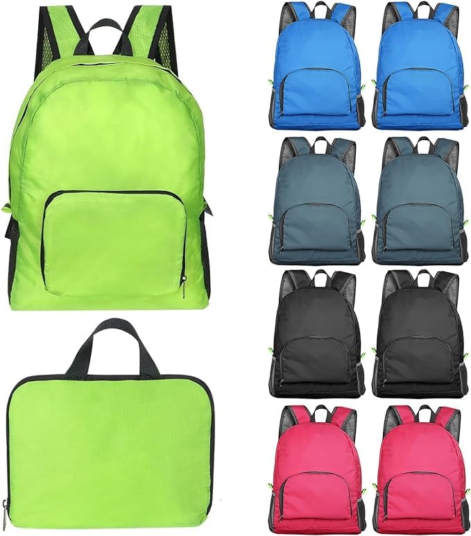 MSYU 10 Pack Foldable Backpacks Bulk 16.5 Inch Lightweight Student School Outdoor Travel Book Bag Camping Backpack Packable Handy Daypack Waterproof Portable Hiking Backpack, 5 Colors