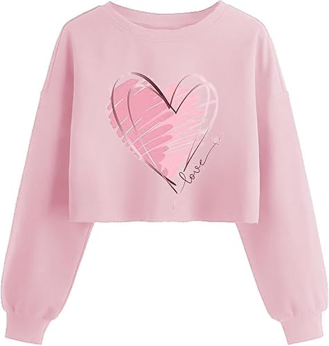 Valentine's Crop Sweatshirt Women Funny Lover Heart Graphic Lantern Long