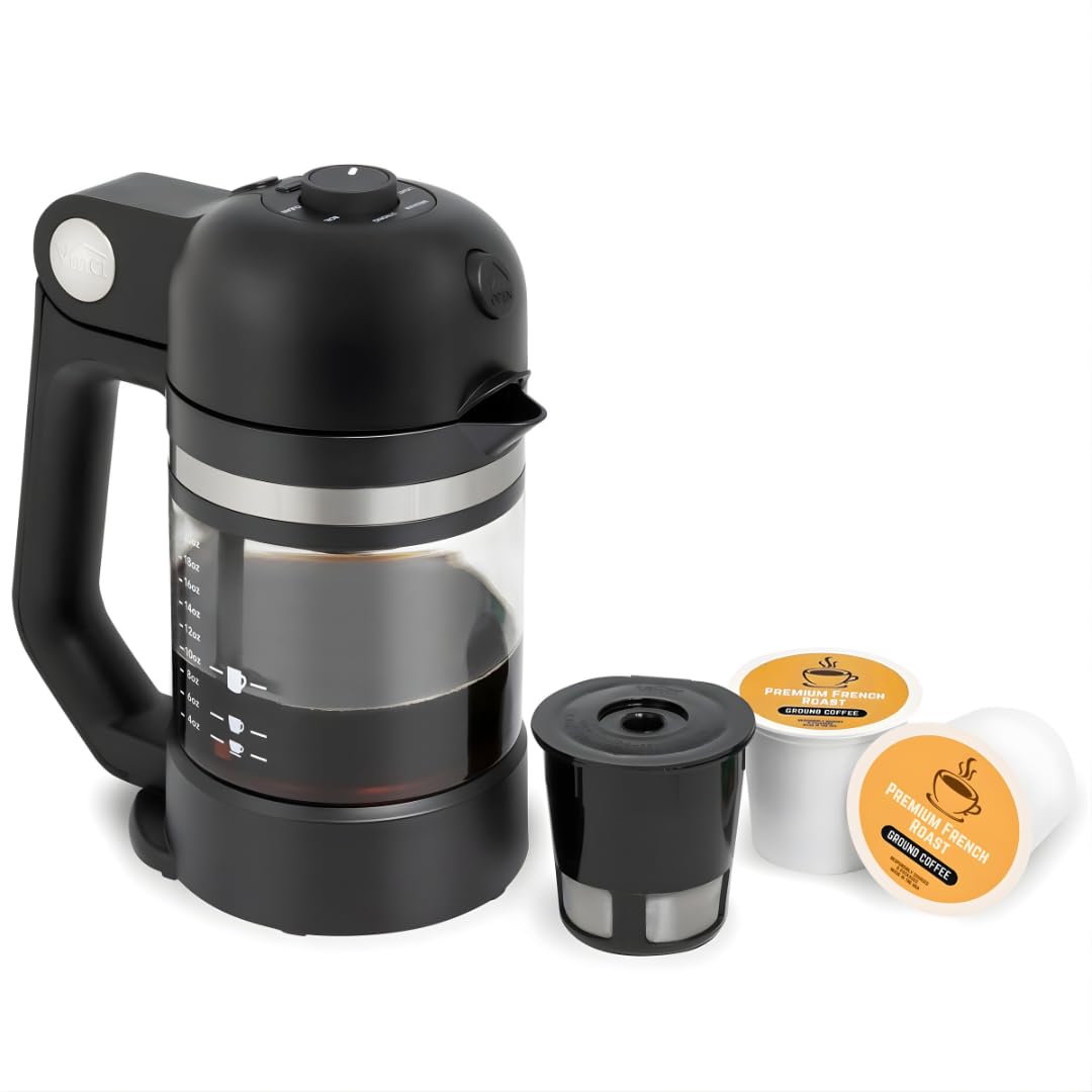VINCI Micro Caf Smallest Single-Serve Coffee Brewer Compatible with Keurig K-Cups K-Pods Glass Carafe Enclosed Brewing for Hotter