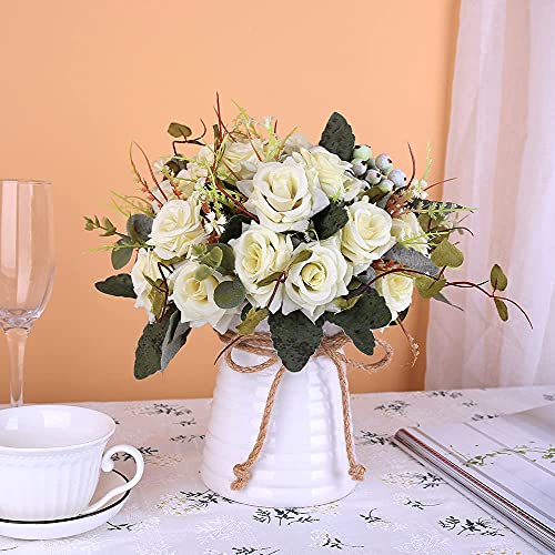 Yiliyajia Table Centerpieces, Fake Flowers Arrangement For Kitchen Artificial Flowers In Vase With Vase,Silk Rose Flowers Bouquets Fall Vase For Living Room Decoration #TOP3