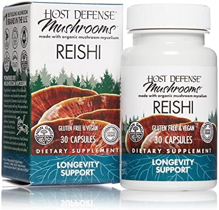 Host Defense, Reishi Capsules, Supports General Wellness and Vitality, Mushroom Supplement, Unflavored, 30 Count (Pack of 1)