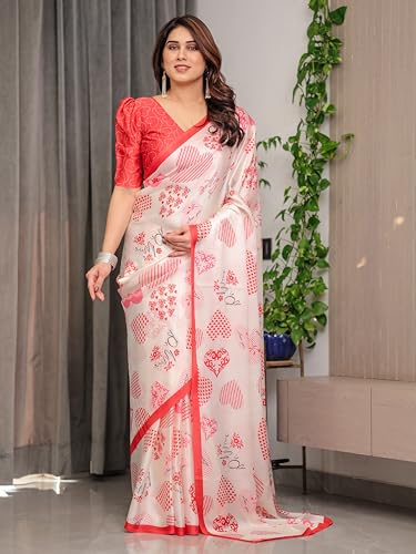 Image of ALMAARI FASHION Women's Floral Printed Georgette Satin Saree with Unstitched Blouse Piece | Traditional Ethnic Wear Sarees | Soft Lightweight Ethnic Office Wear Daily Wear Indian Sari (SG 161-170 H)