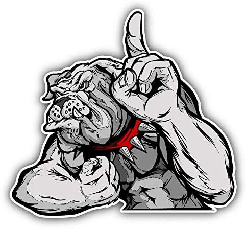 Bulldog Flexing Arms - Calcomanía de vinilo de dibujos animados impermeable para automóvil, 5 pulgadas