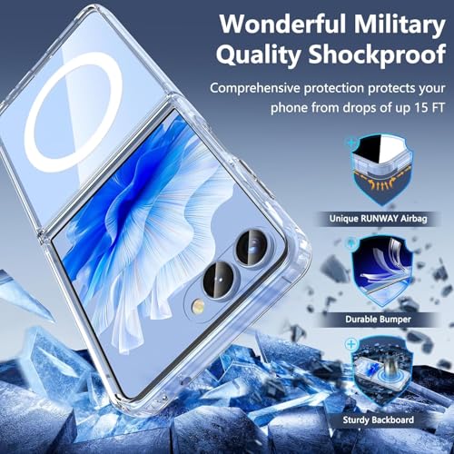 Image of Magnetic Case for Samsung Galaxy Z Flip 7 5G Compatible with MagSafe, Shockproof Plastic Phone Bumper Cover, Anti-Scratch Clear Back (White Clear)