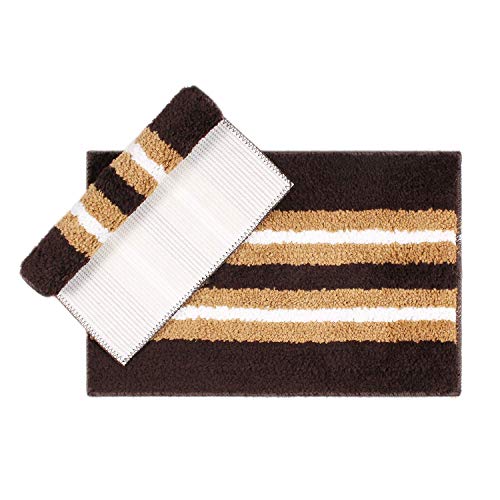Image of Flooring India Co Bath Mat Super Soft, Anti Slip Stripe Mats (Chocolate, 38x58 cm) Pack of 1